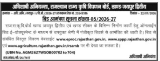 Rajasthan State Agricultural Marketing Board (RSAMB) – E-Tender Notice