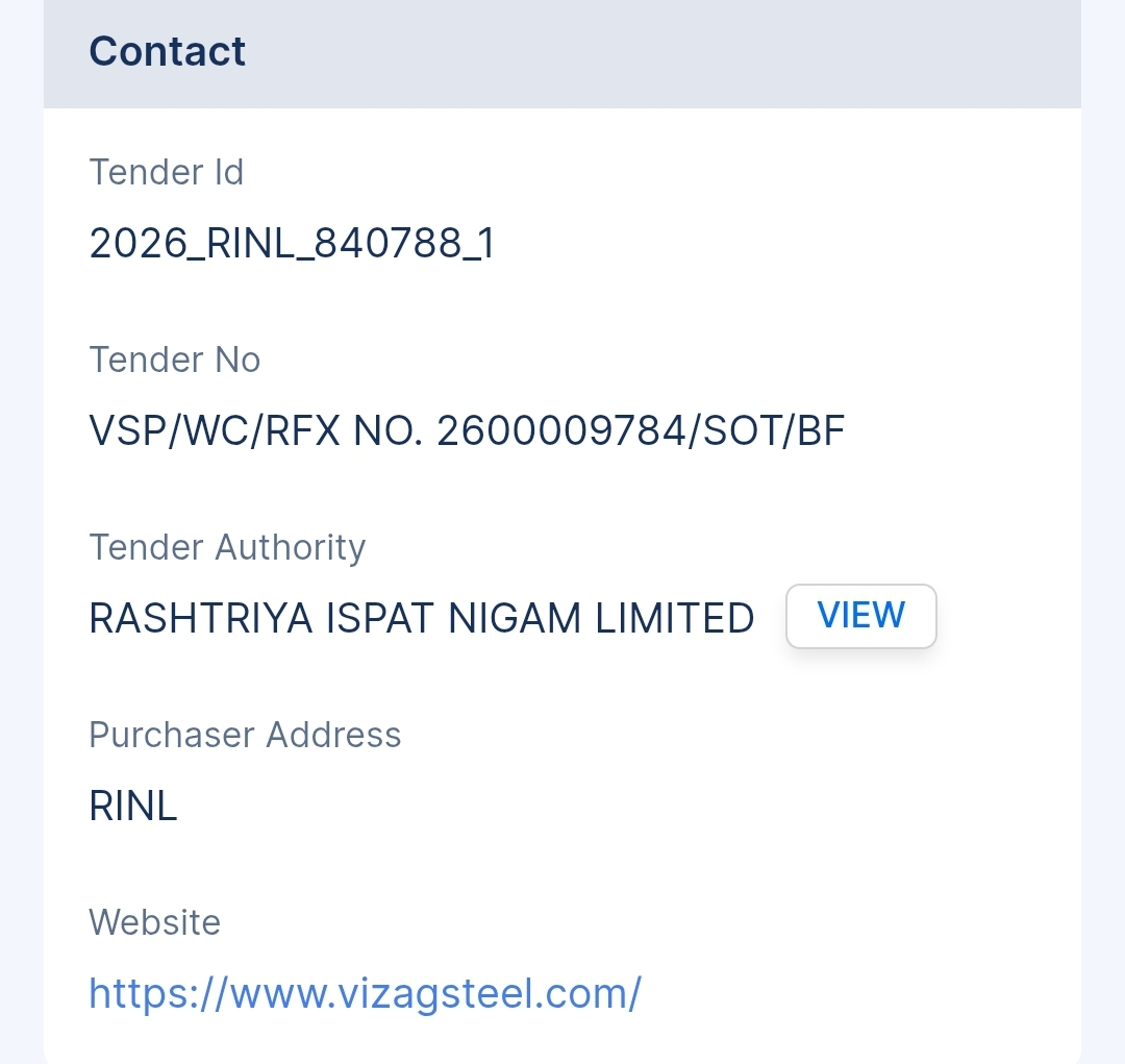 Rashtriya Ispat Nigam Limited - RINL Tender - AP Tender