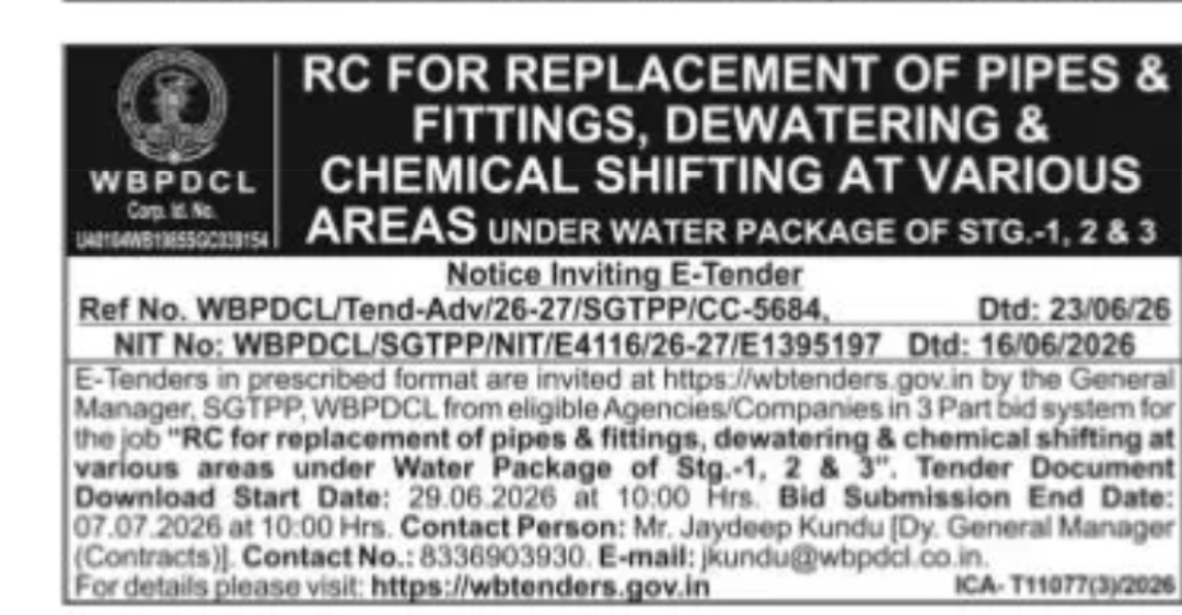 Rate Contract for Replacement of Pipes, Dewatering and Chemical Shifting – SGTPP