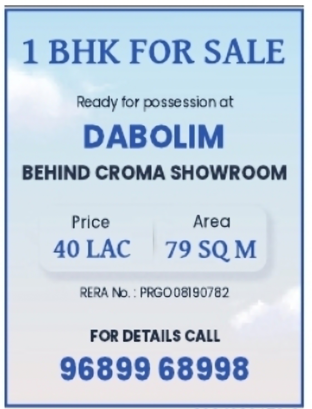 Ready Possession 1 BHK Apartment for Sale in Dabolim