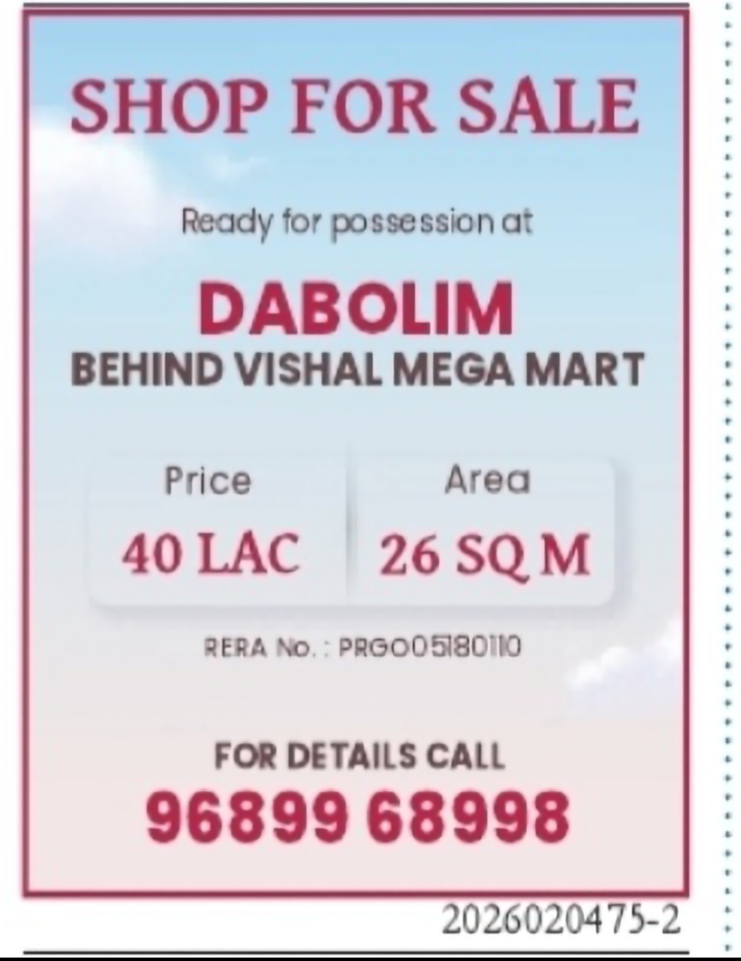 Ready Possession Shop for Sale in Dabolim