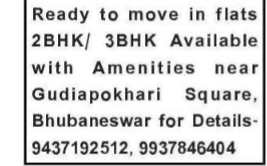 READY TO MOVE FLATS – GUDIAPOKHARI, BHUBANESWAR