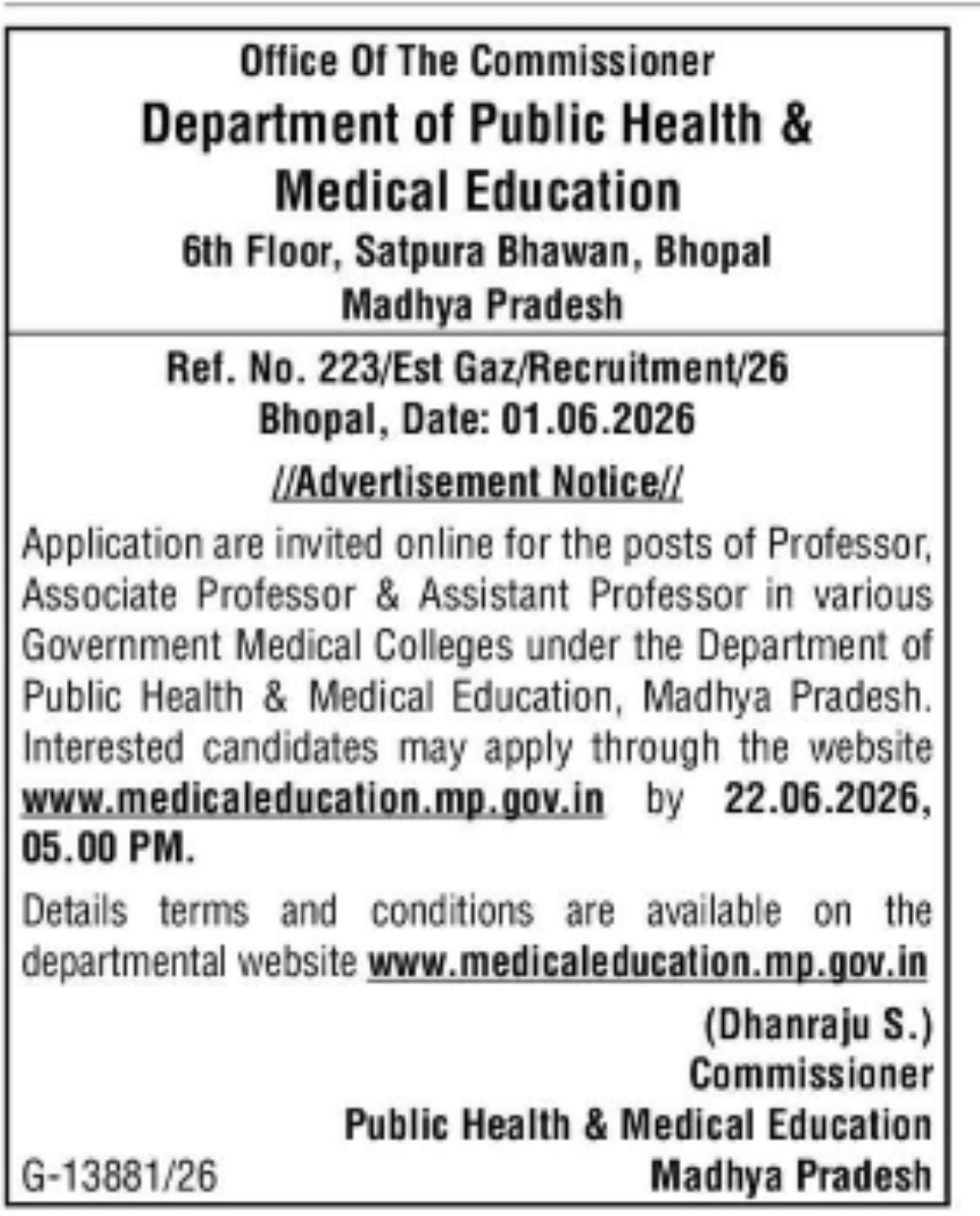 Recruitment Advertisement for Teaching Faculty Posts (Professor, Associate Professor & Assistant Professor)