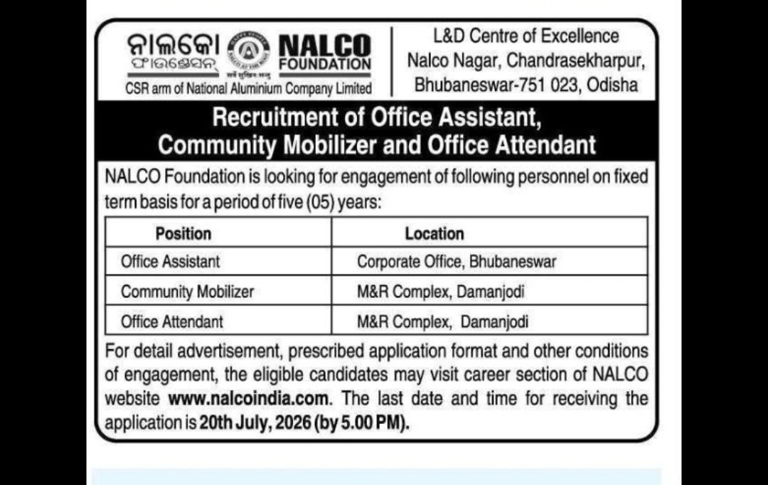 RECRUITMENT – NALCO FOUNDATION (FIXED TERM BASIS) NALCO Foundation