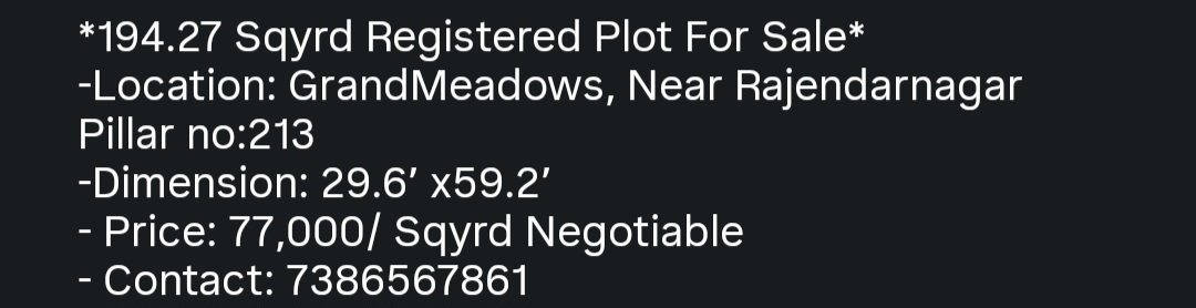 Registered Plot for Sale Near Rajendranagar