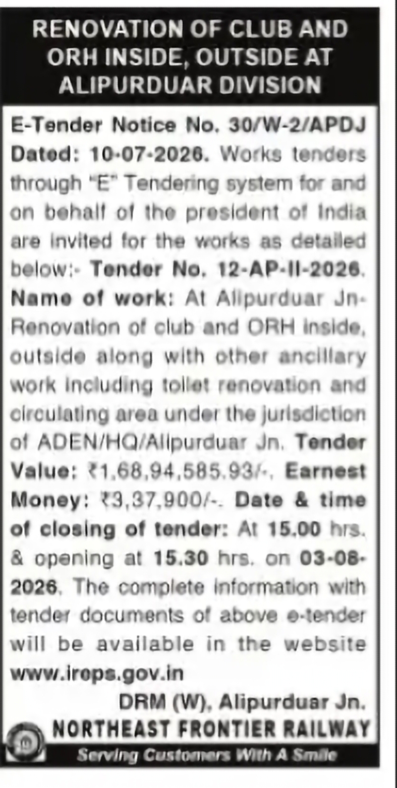 Renovation of Club and ORH at Alipurduar Junction