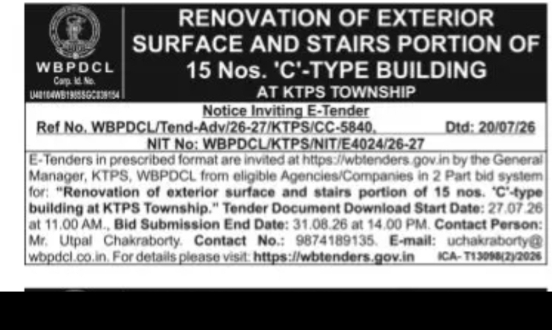 Renovation of Exterior Surface and Stairs of C-Type Buildings at KTPS Township (WBPDCL)
