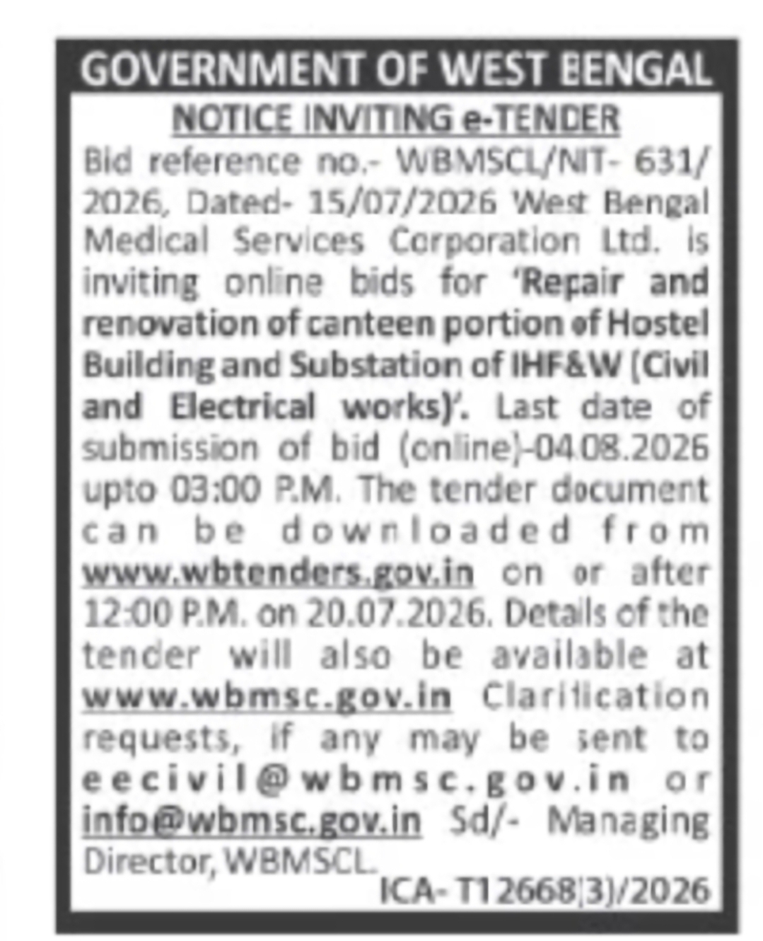 Repair and Renovation of Hostel Canteen and Substation