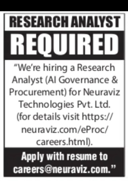 Research Analyst (AI Governance & Procurement) – Neuraviz Technologies Pvt. Ltd.