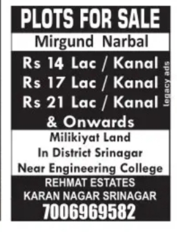 Residential Plots Available for Sale in Mirgund Narbal, Srinagar