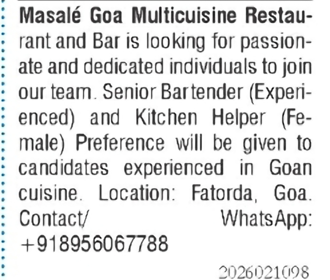 Restaurant Hiring – Masale Goa