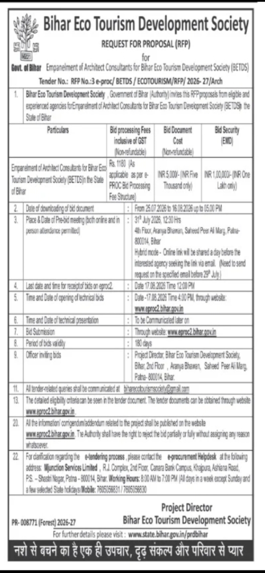 RFP – Empanelment of Architect Consultants for Bihar Eco Tourism Development Society