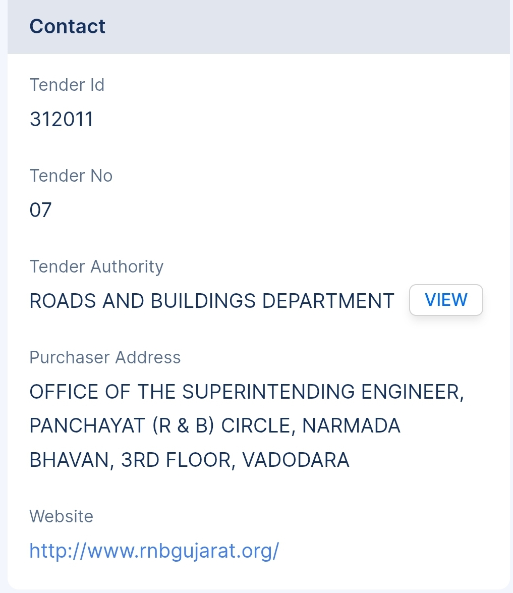 Roads And Buildings Department Tender - Gujarat Tender