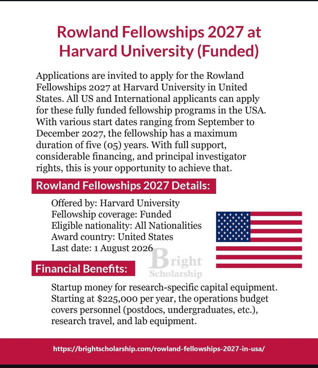 Rowland Fellowships 2027 at Harvard University (Funded)
