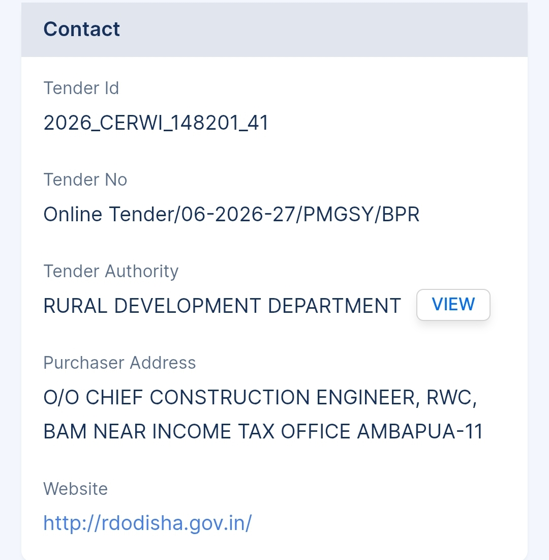 Rural Development Department - RDD Tender - Orissa Tender