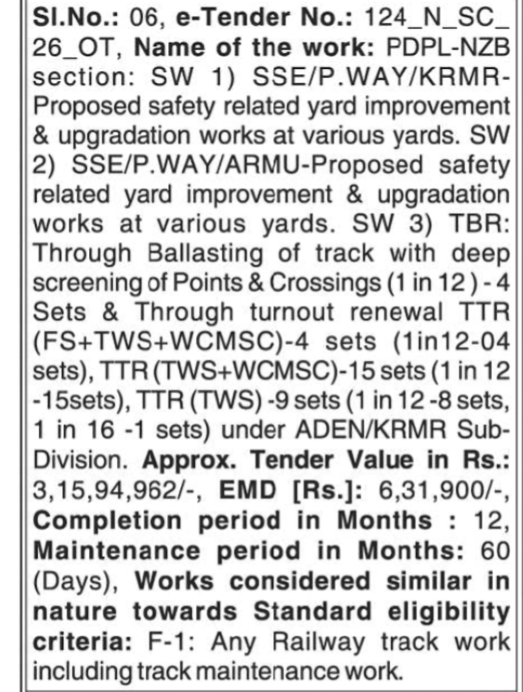 Safety Related Yard Improvement Works Tender – PDPL-NZB Section