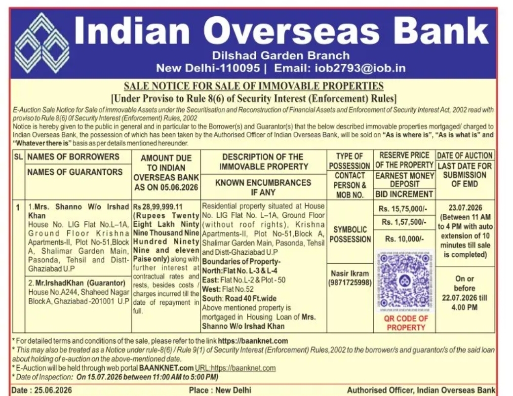 SALE NOTICE – E-AUCTION OF IMMOVABLE PROPERTY