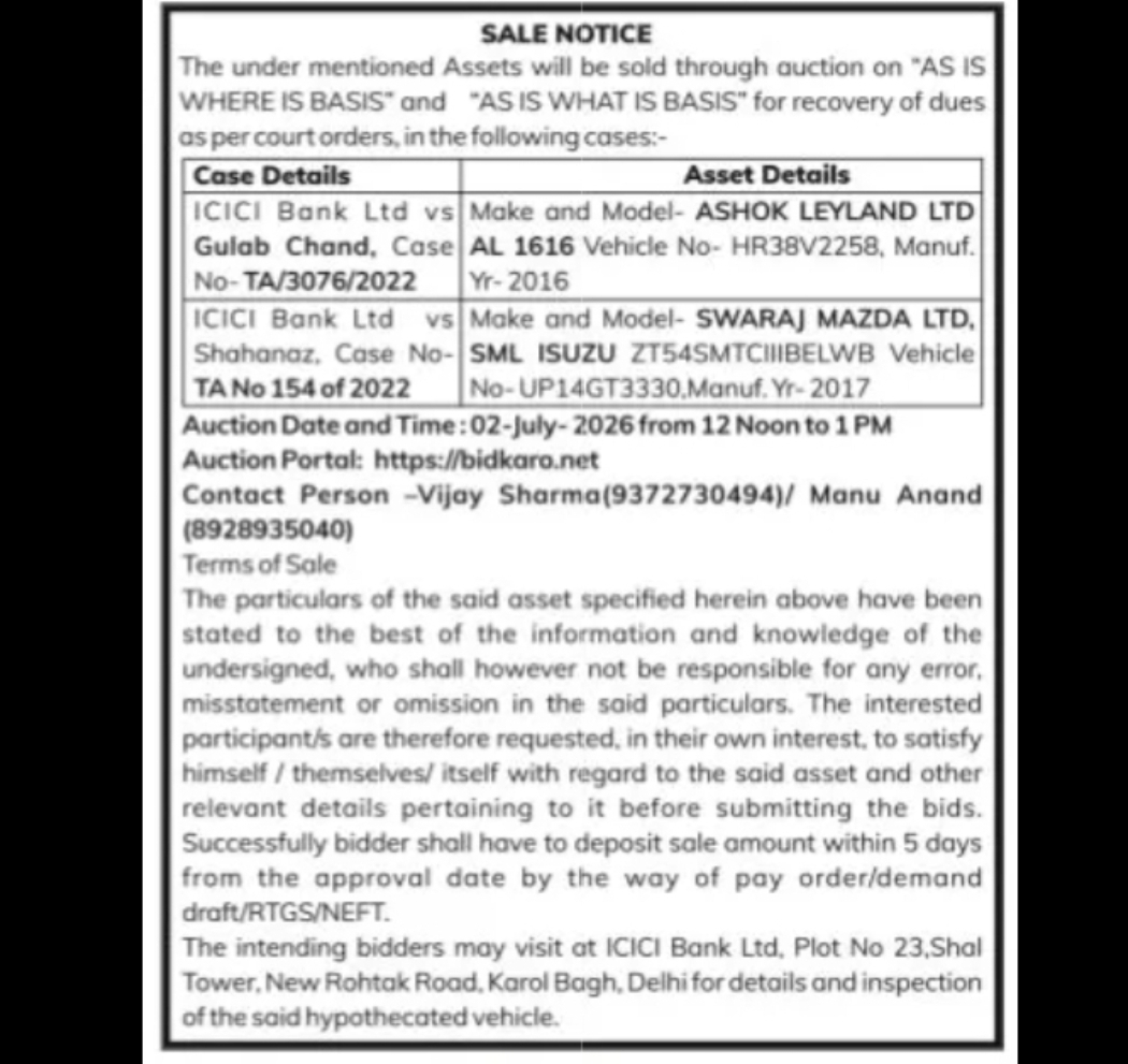 SALE NOTICE