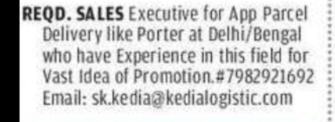 Sales Executive (App Parcel Delivery / Logistics)
