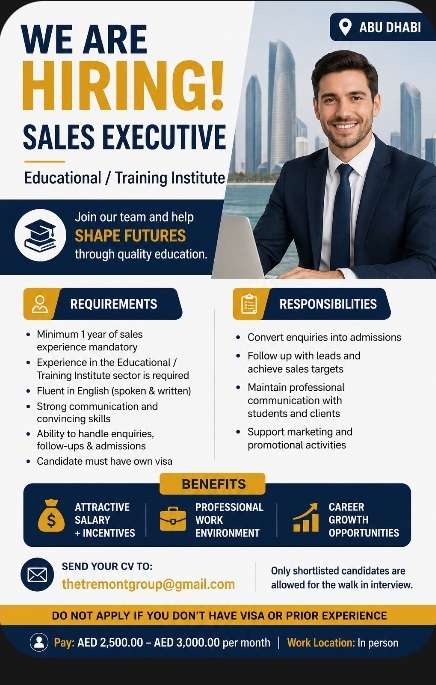 Sales Executive – Educational / Training Institute – Abu Dhabi