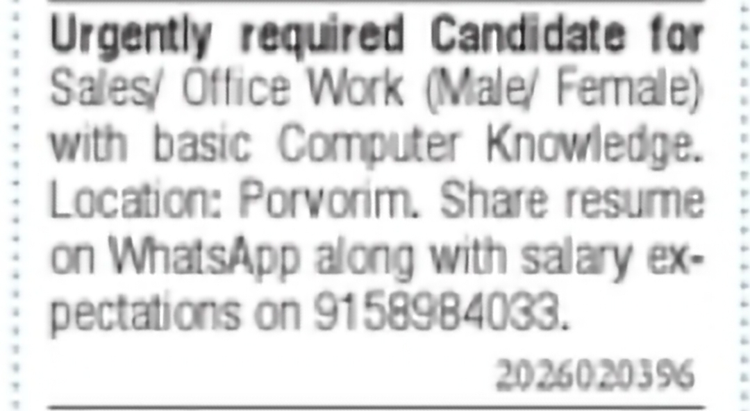 Sales & Office Staff – Porvorim