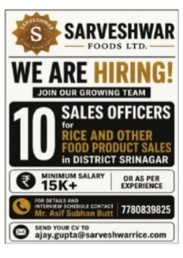 Sales Officer Jobs – Sarveshwar Foods Ltd.