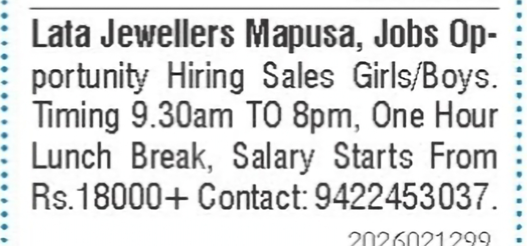 Sales Staff Required at Lata Jewellers