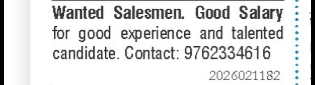 Salesmen Required – Goa