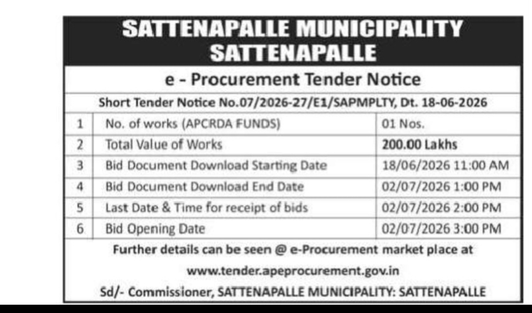 Sattenapalle Municipality – e-Procurement Tender Notice (APCRDA Funds)