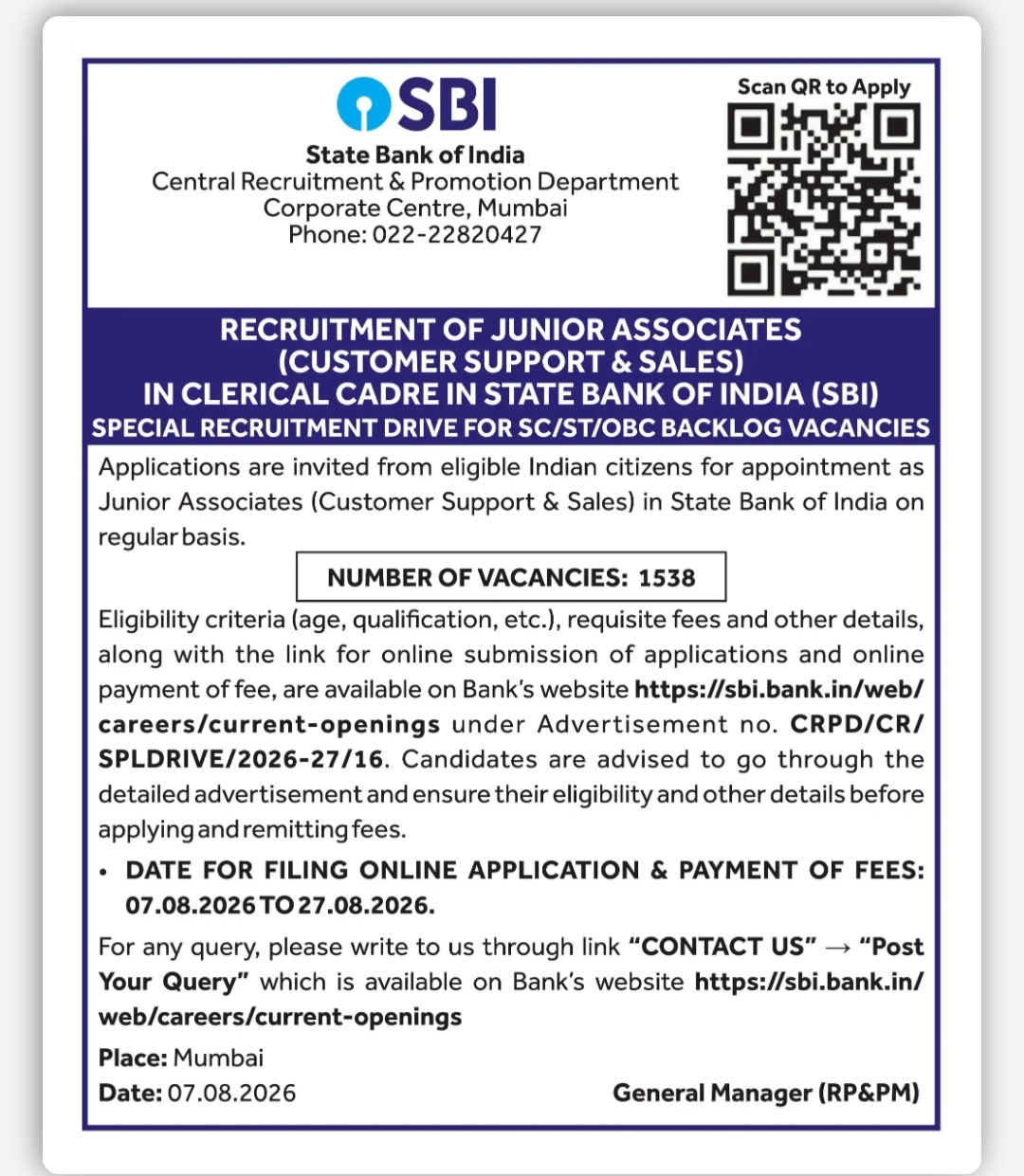 SBI Junior Associates Recruitment 2026 – Job Vacancy