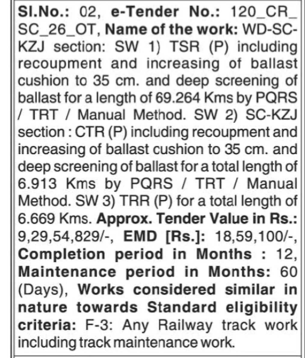 SC-KZJ Railway Track Maintenance and Ballast Works Tender