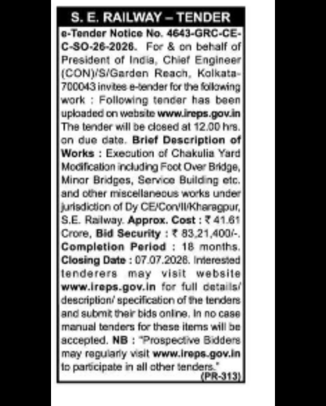 S.E. Railway Invites Bids for Chakulia Yard Modification Works
