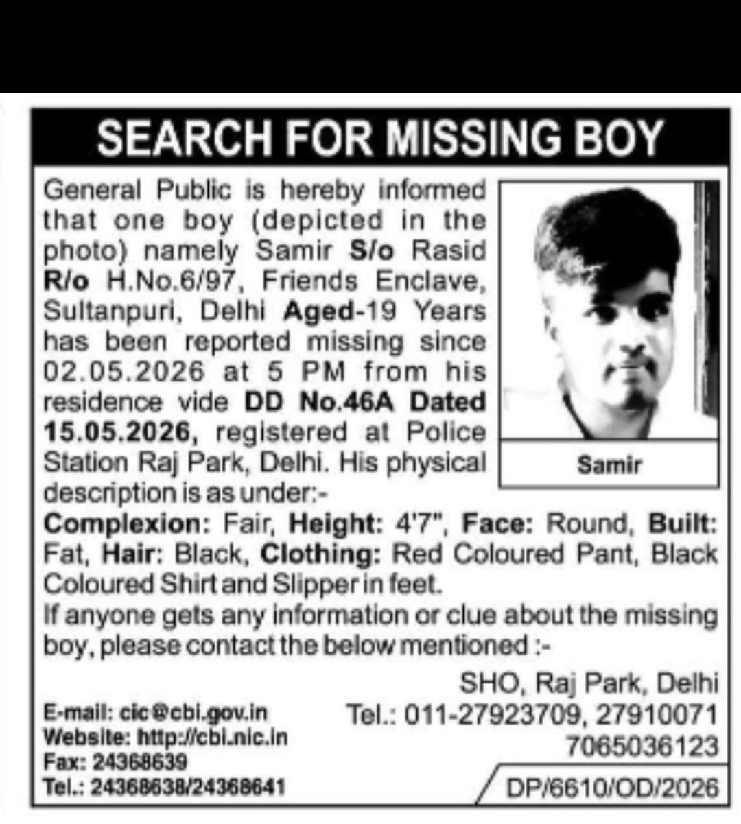 SEARCH FOR MISSING BOY
