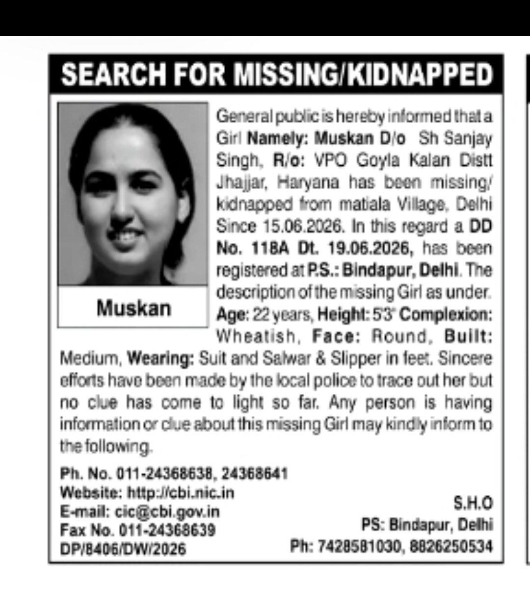 SEARCH FOR MISSING / KIDNAPPED PERSON