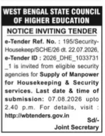 Security & Housekeeping Manpower Tender – West Bengal State Council of Higher Education