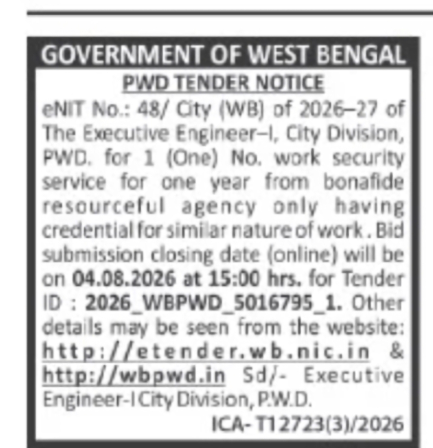 Security Service Contract for PWD City Division, Kolkata