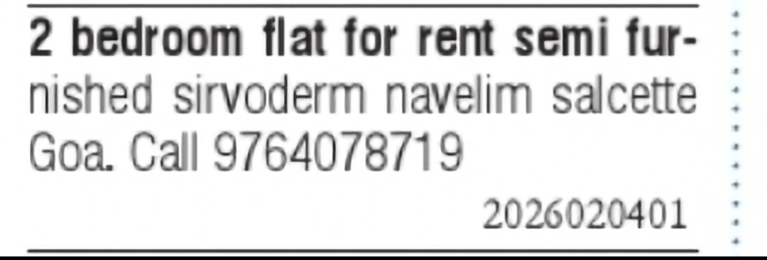 Semi-Furnished 2 BHK Flat for Rent – Navelim