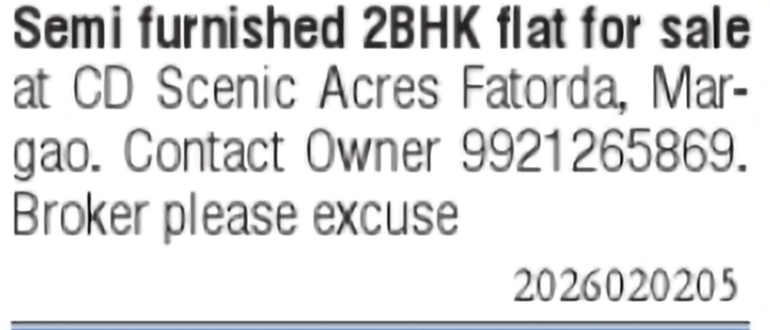 Semi-Furnished 2 BHK Flat for Sale in Fatorda