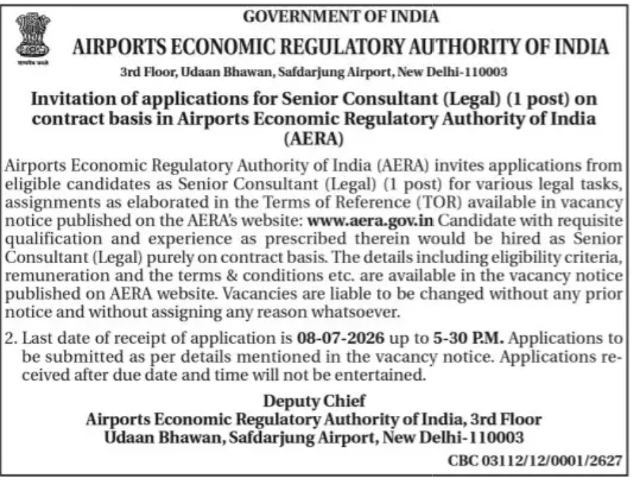 Senior Consultant (Legal) – Contract Basis Recruitment