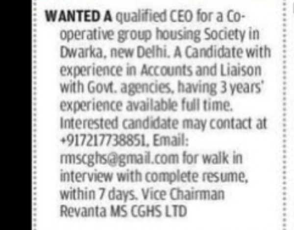 SENIOR MANAGEMENT – CEO (DWARKA, NEW DELHI)