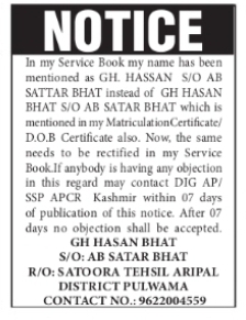 Service Book Name Correction Notice