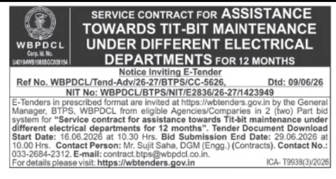 Service Contract for Tit-BitMaintenance (Electrical Departments) – WBPDCL BTPS