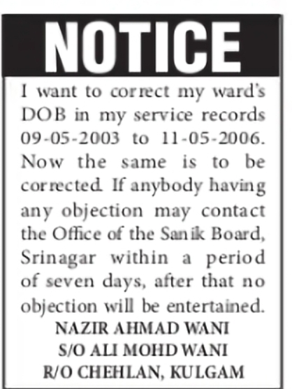 Service Record DOB Correction Notice