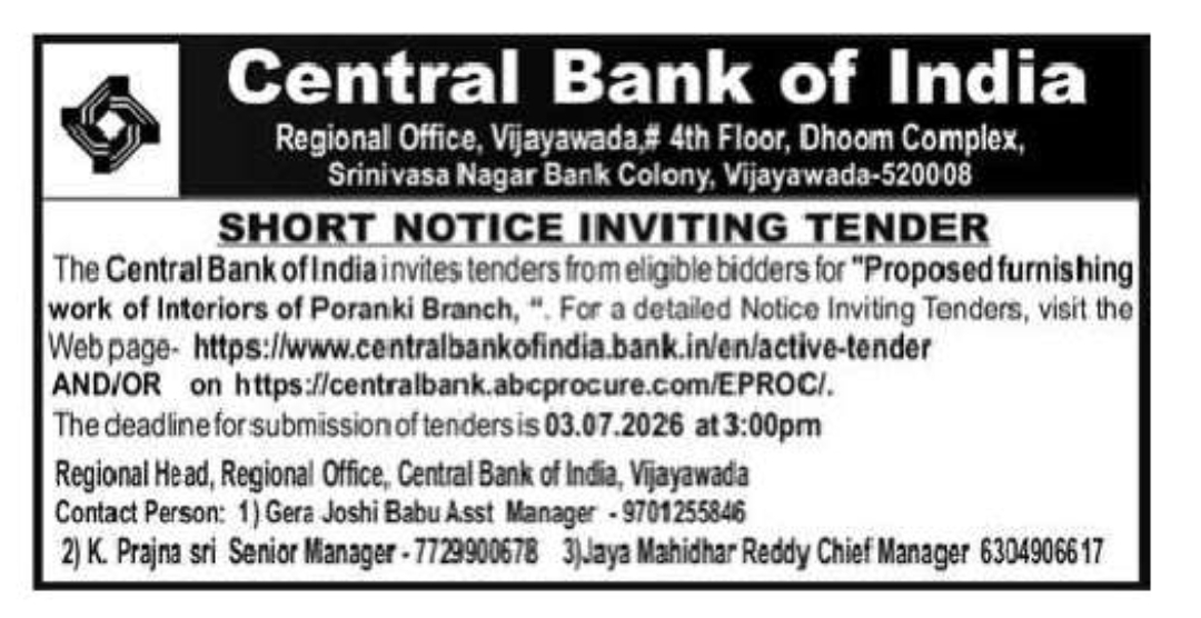 SHORT NOTICE INVITING TENDER