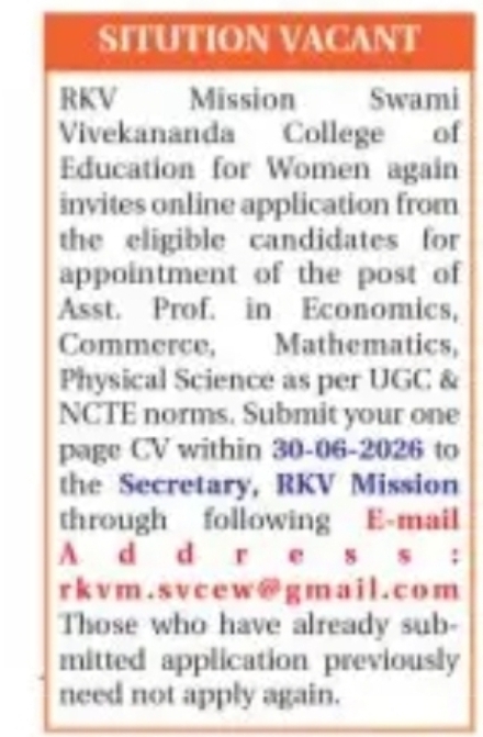 Situation Vacant – Assistant Professor Recruitment