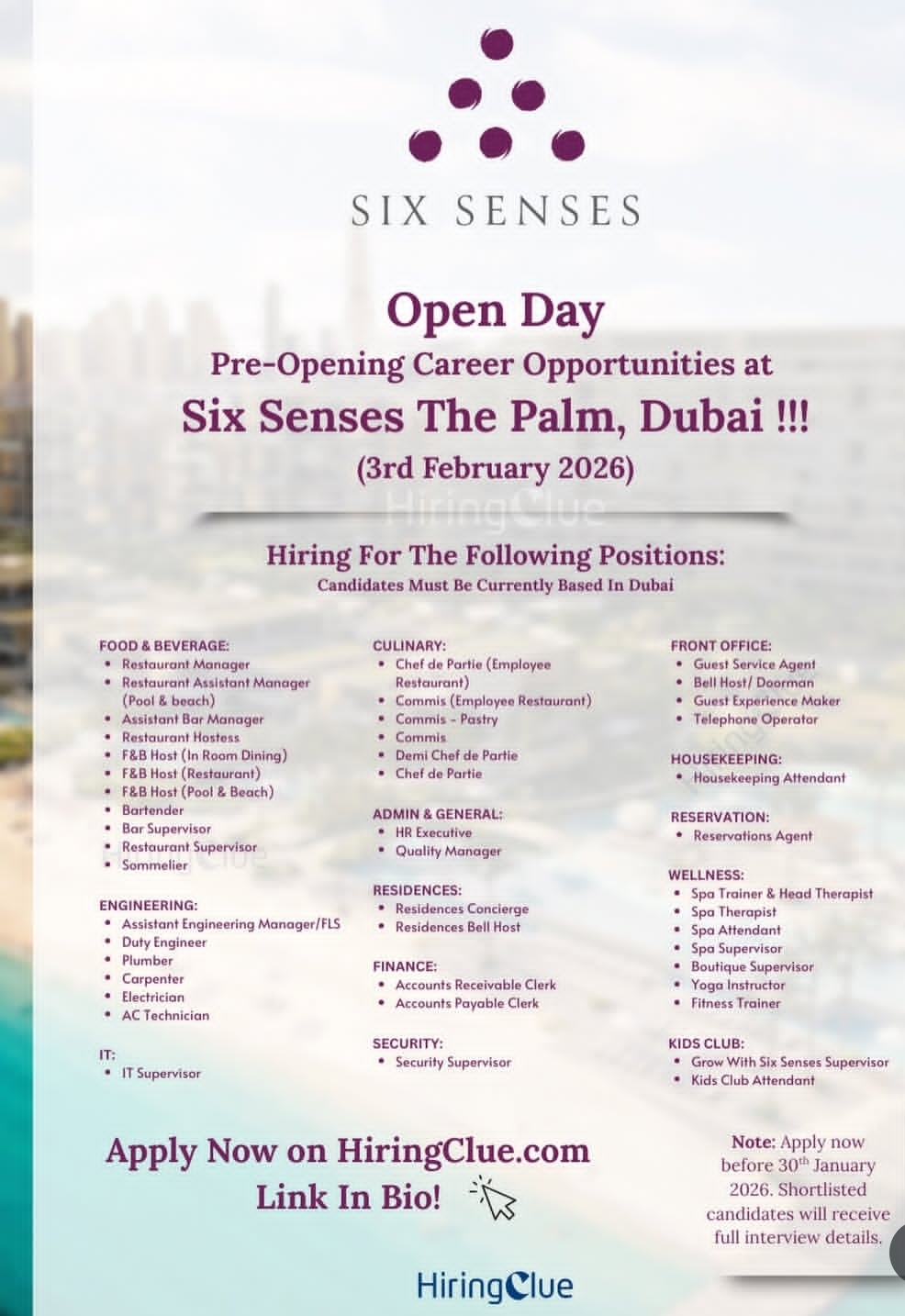 Six Senses The Palm, Dubai (Pre-Opening) is Hiring!