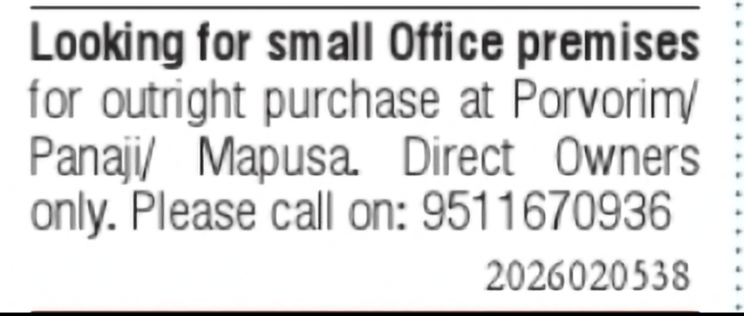 Small Office Premises Required- Goa