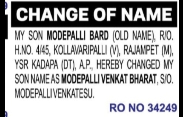 Son's Name Changed from Modepalli Bard to Modepalli Venkat Bharat