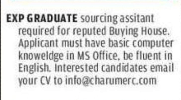Sourcing Assistant Job – Buying House