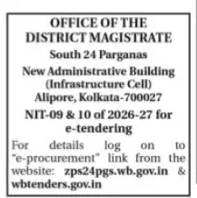 South 24 Parganas District Magistrate Invites E-Tenders – NIT 09 & 10 (2026–27)